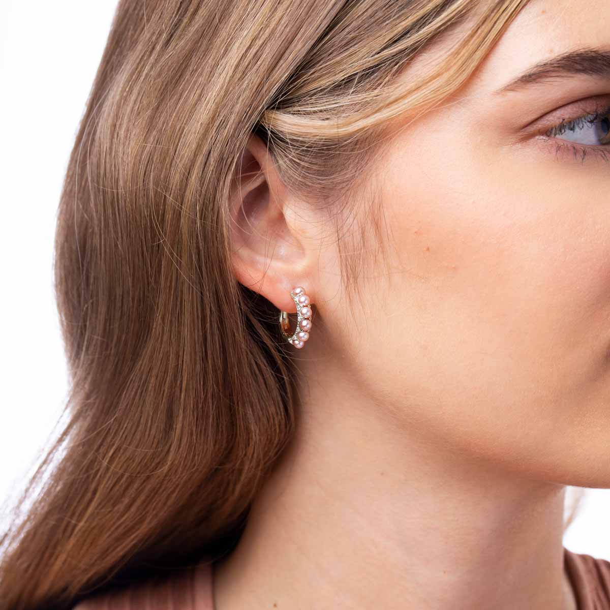 pearl and diamond huggie hoops