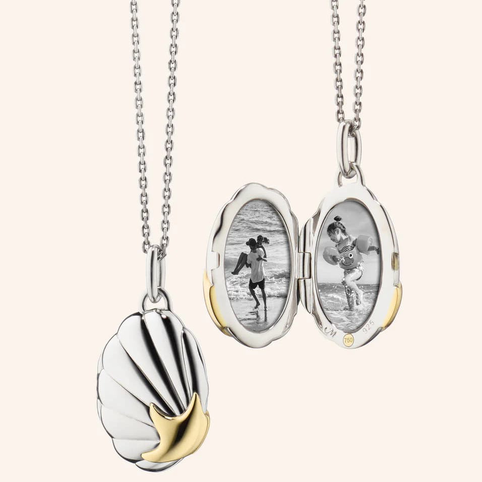 two tone shell locket necklace