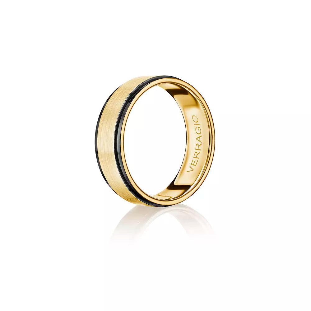Modern Black Edge Wedding Ring 18k Yellow Gold - VWS-204