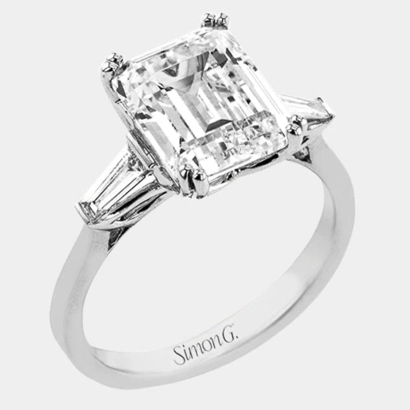 Emerald Three Stone Platinum Engagement Ring - LR4015