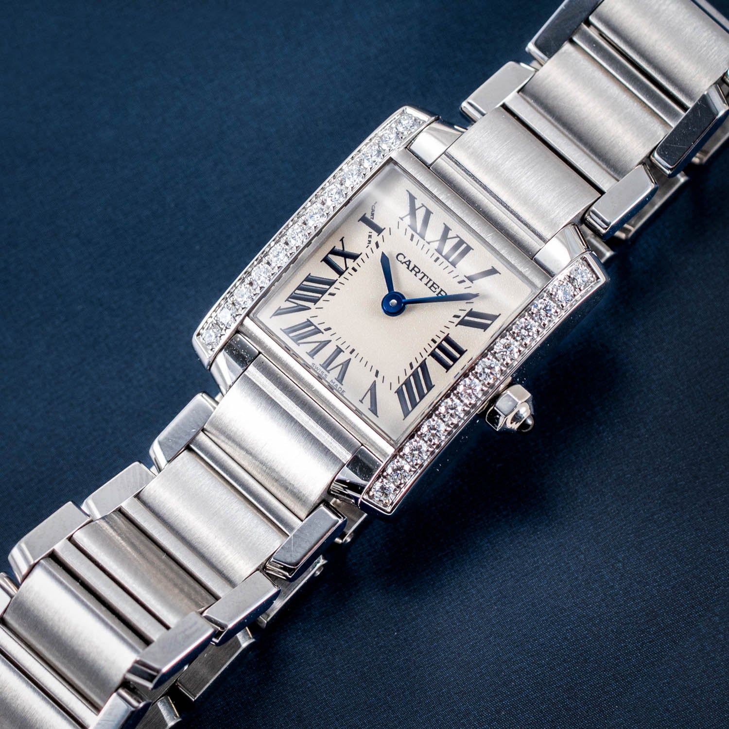 Cartier Tank Française Diamond Bezel Silver Dial Small Model - W4TA0008