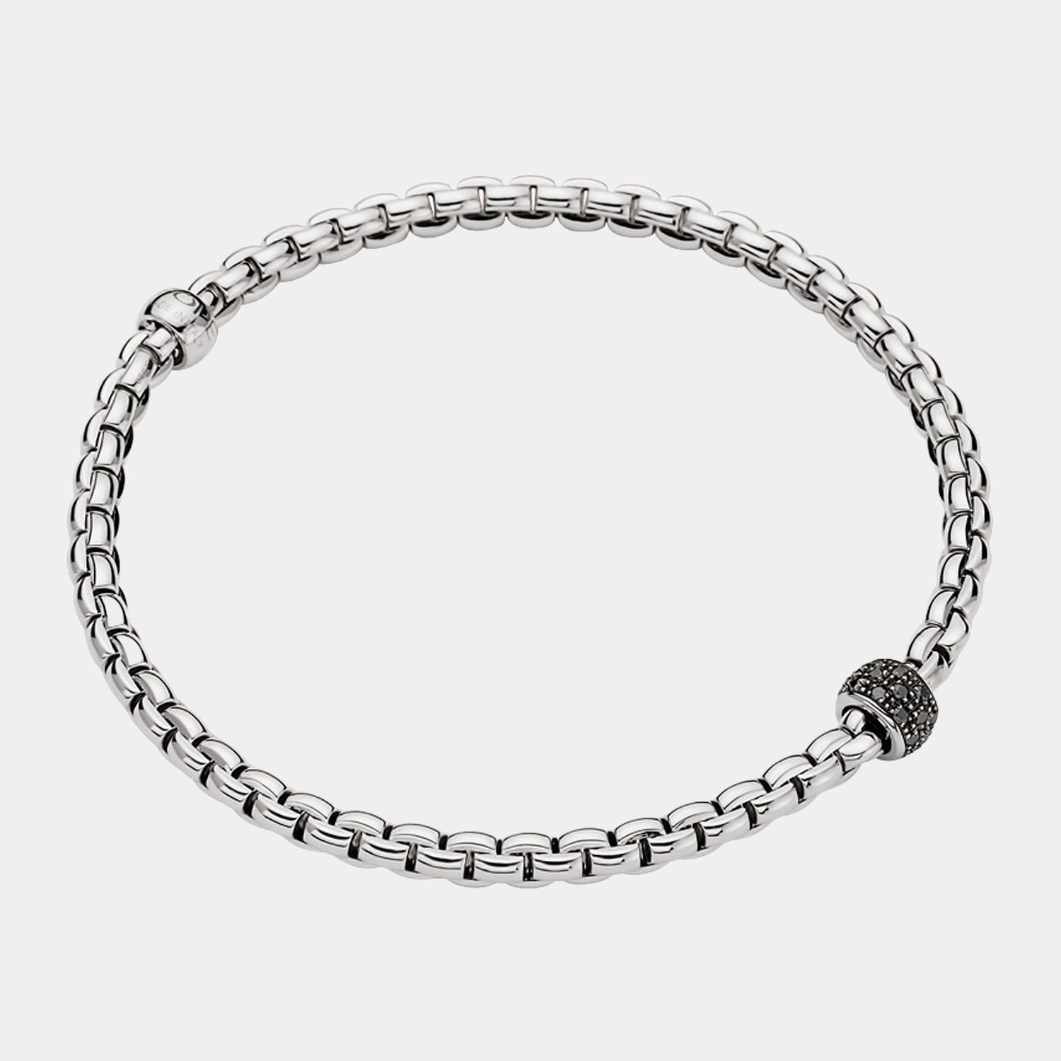 White gold stretch bracelet with black diamond accents