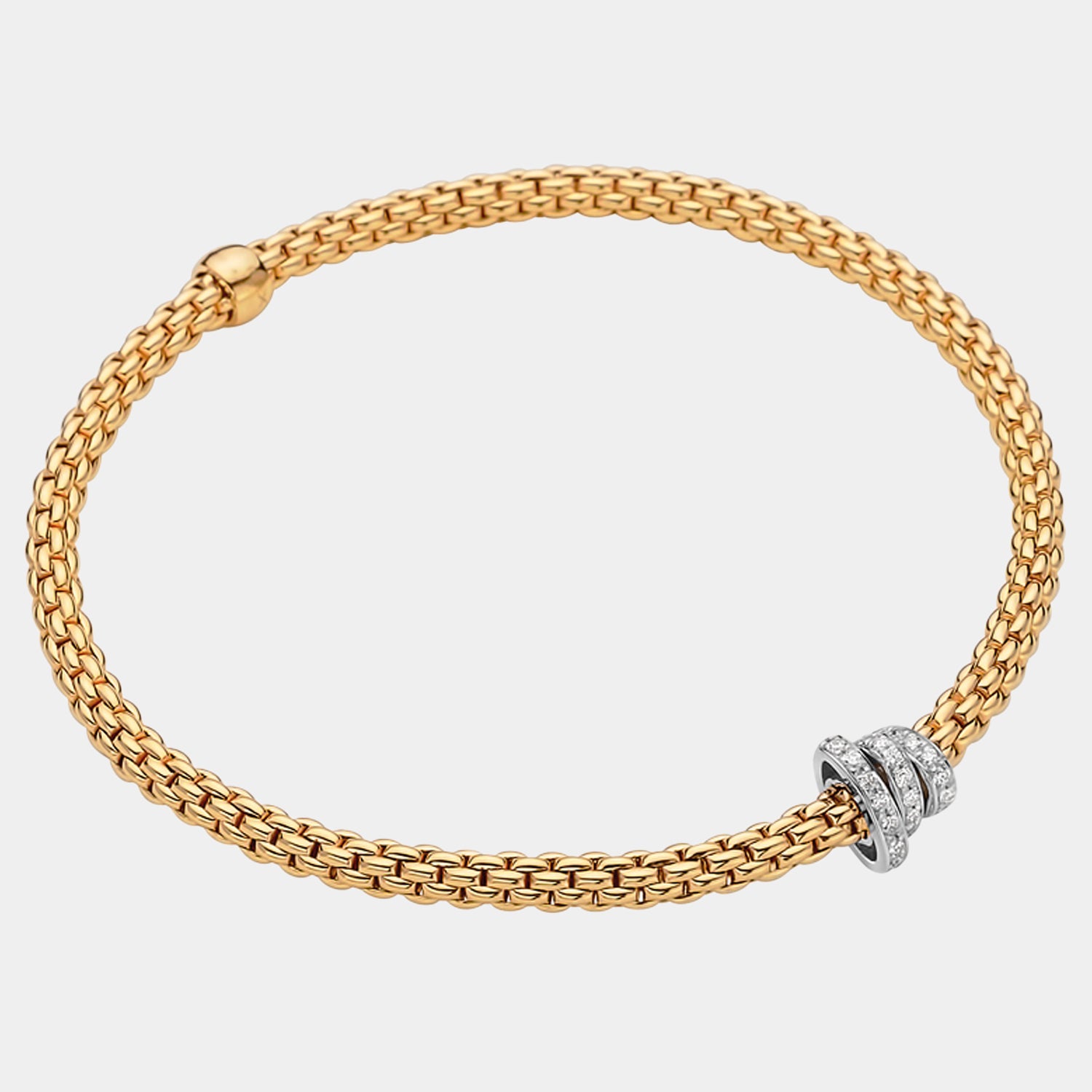 Yellow gold stretch bracelet with white accents