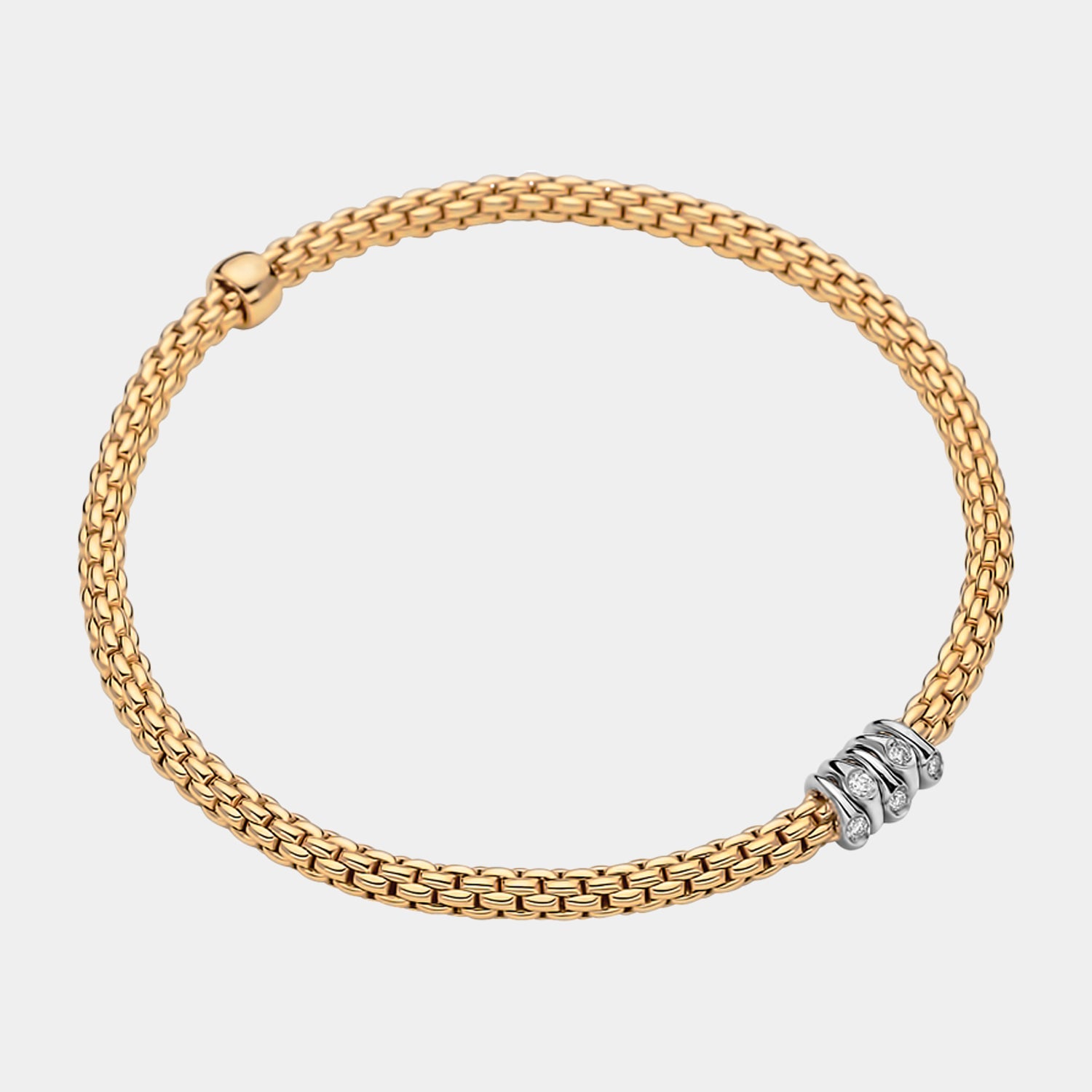 Yellow gold flex'it bracelet with white gold diamond accents