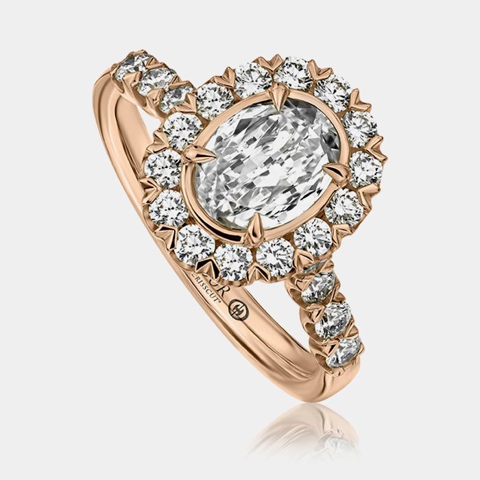 Crisscut Oval Halo Engagement Ring 18k Rose Gold - L101