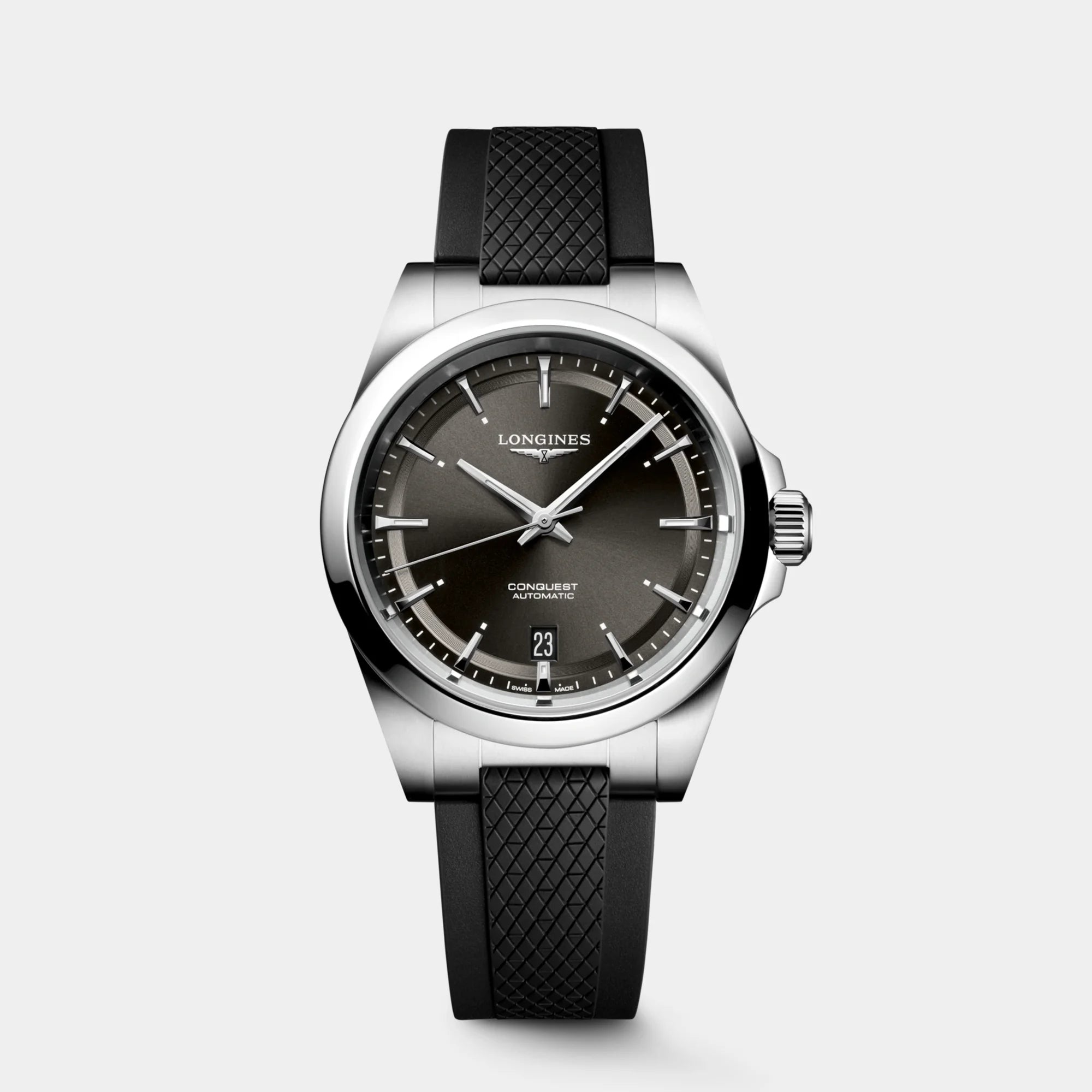 Conquest 38mm - Black Dial on Rubber Strap