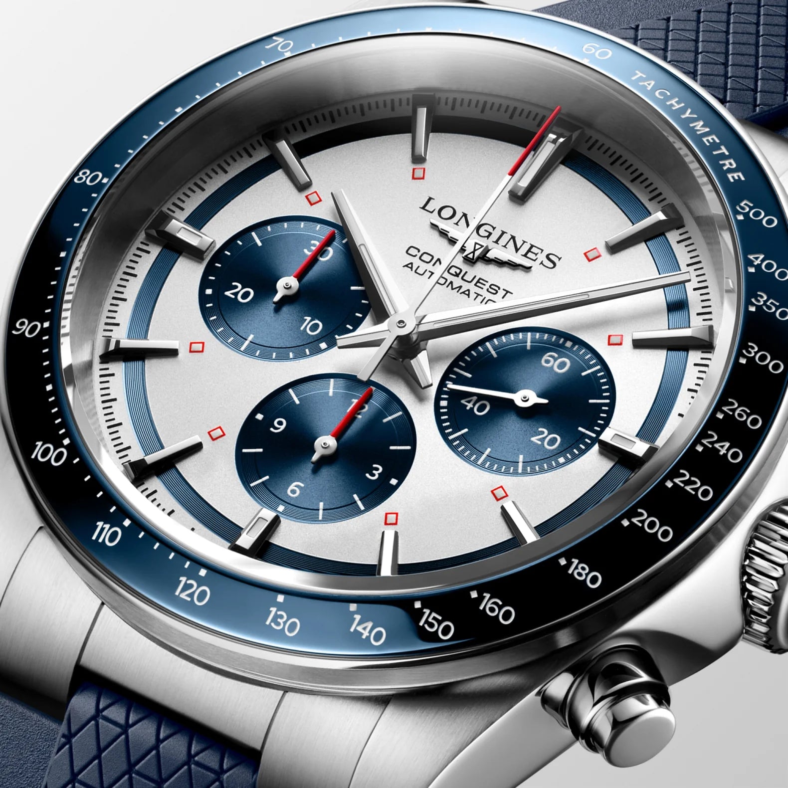 Longines Conquest Chronograph 42mm - Silver/Blue Dial on Strap