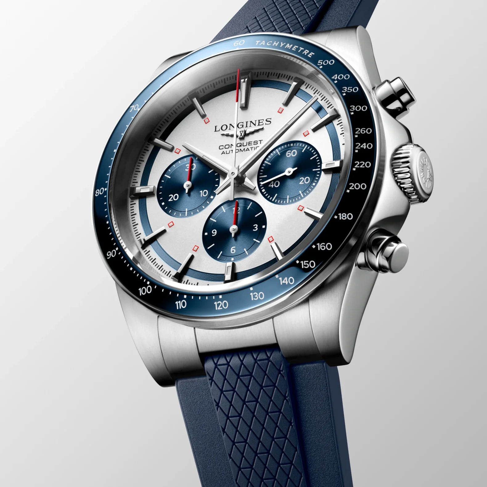 Longines Conquest Chronograph 42mm - Silver/Blue Dial on Strap