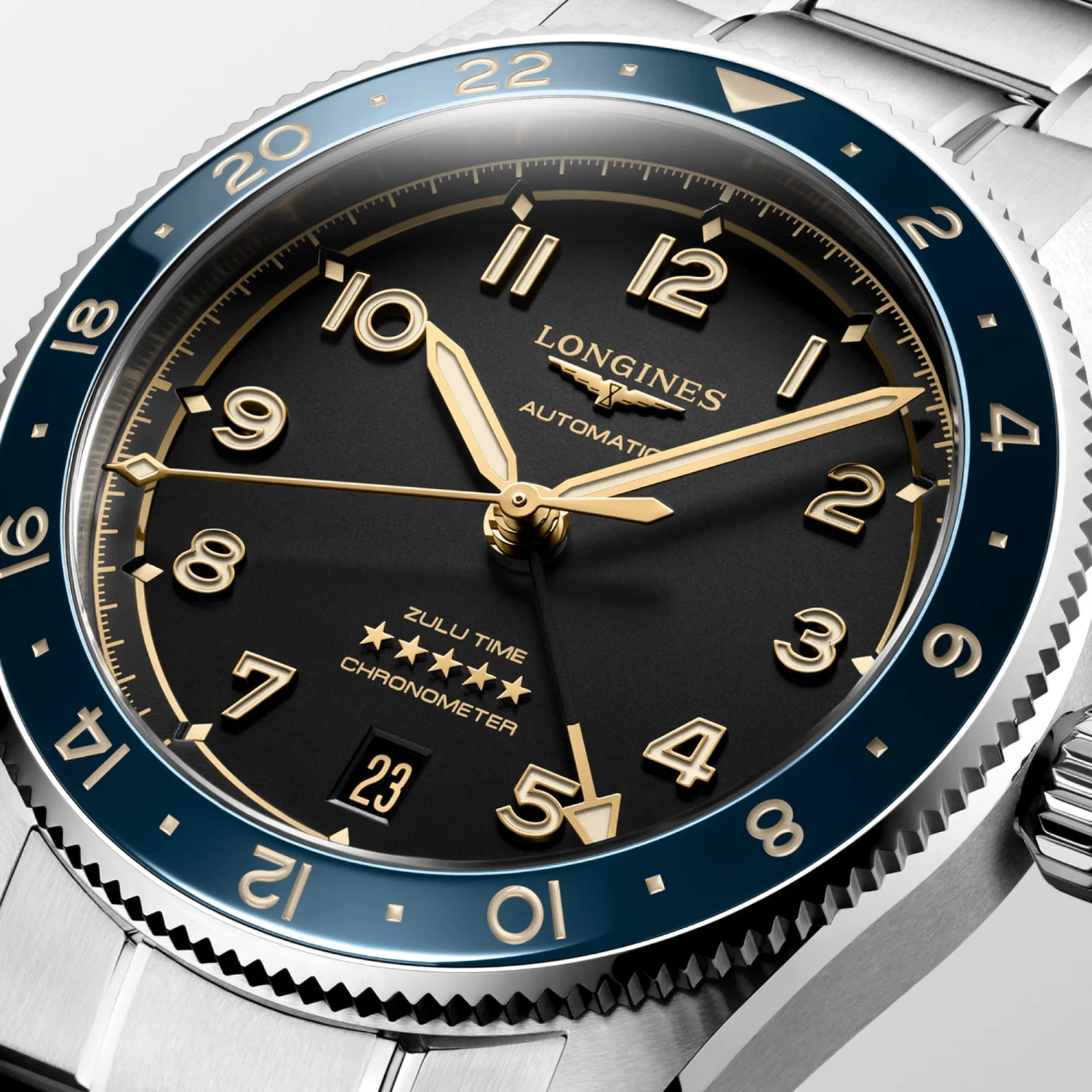 Spirit Zulu Time 39mm - Black Dial Blue Bezel on Bracelet