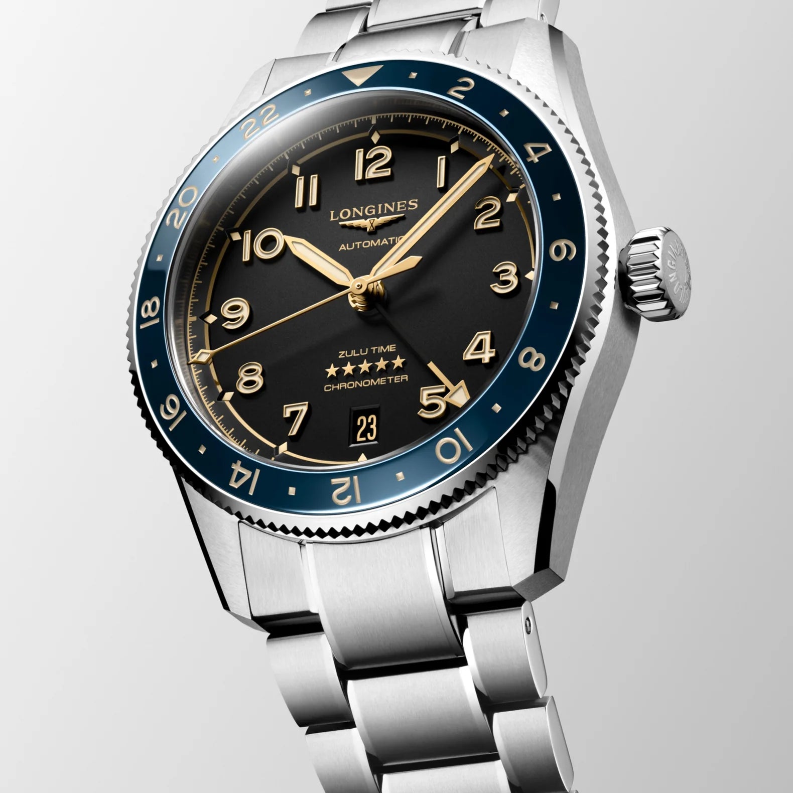 Spirit Zulu Time 39mm - Black Dial Blue Bezel on Bracelet