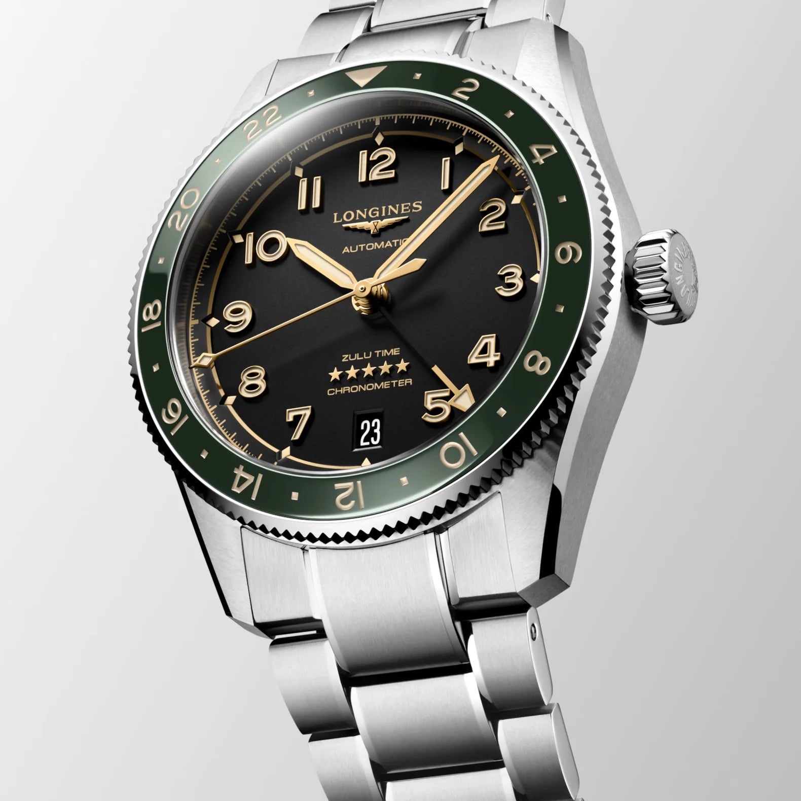 Spirit Zulu Time 39mm - Black Dial Green Bezel on Bracelet