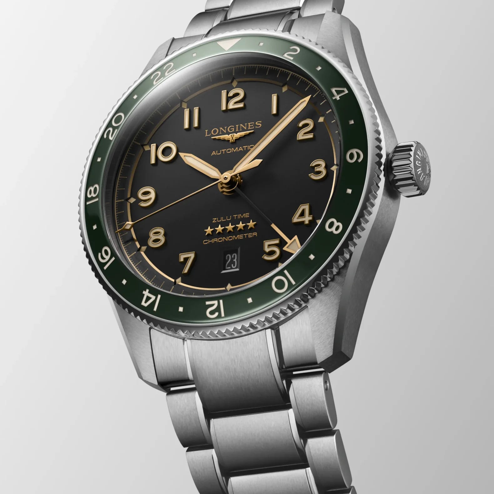 Spirit Zulu Time 42mm - Black Dial Green Bezel on Bracelet