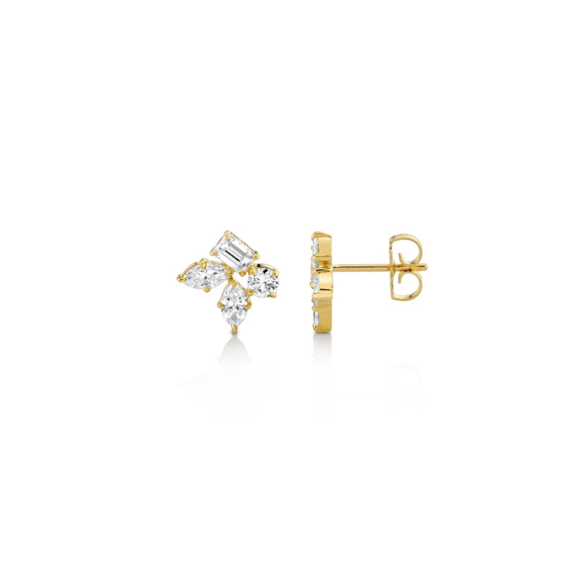 diamond cluster earrings in yellow gold