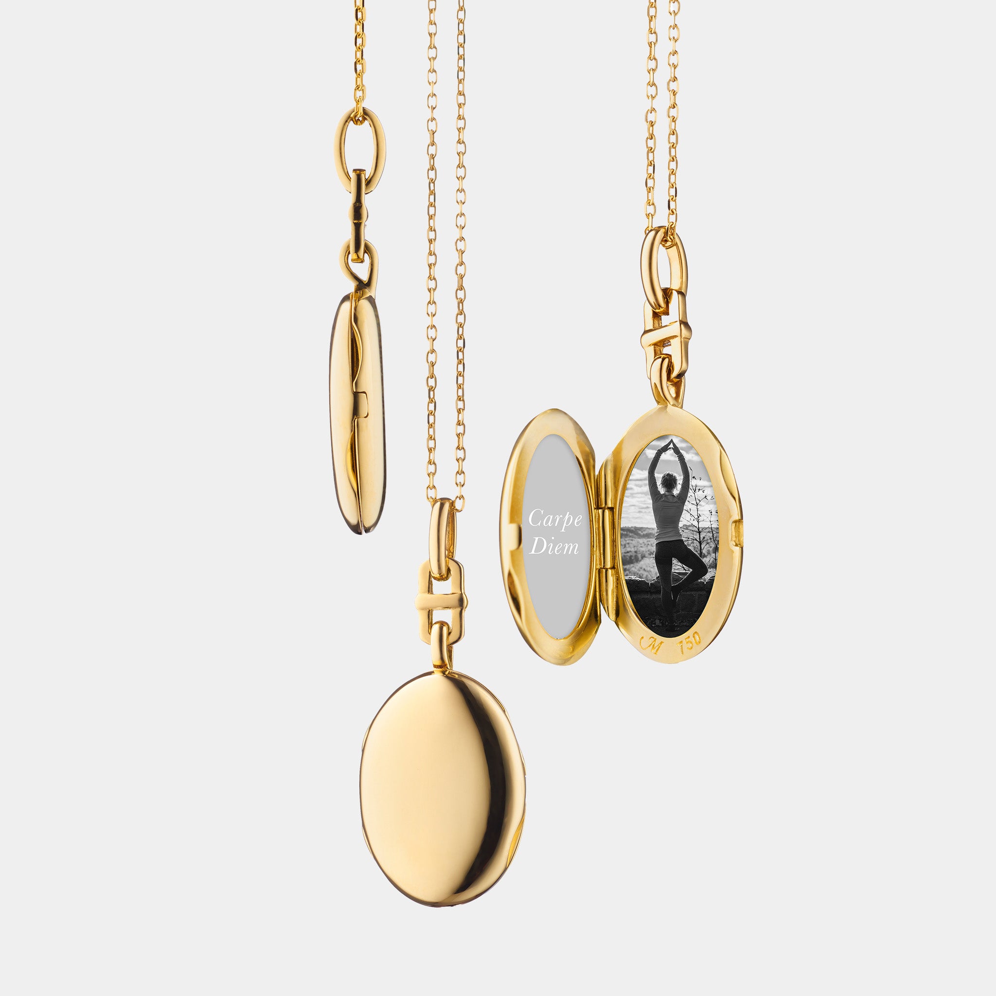 18K yellow gold locket necklace with two photos
