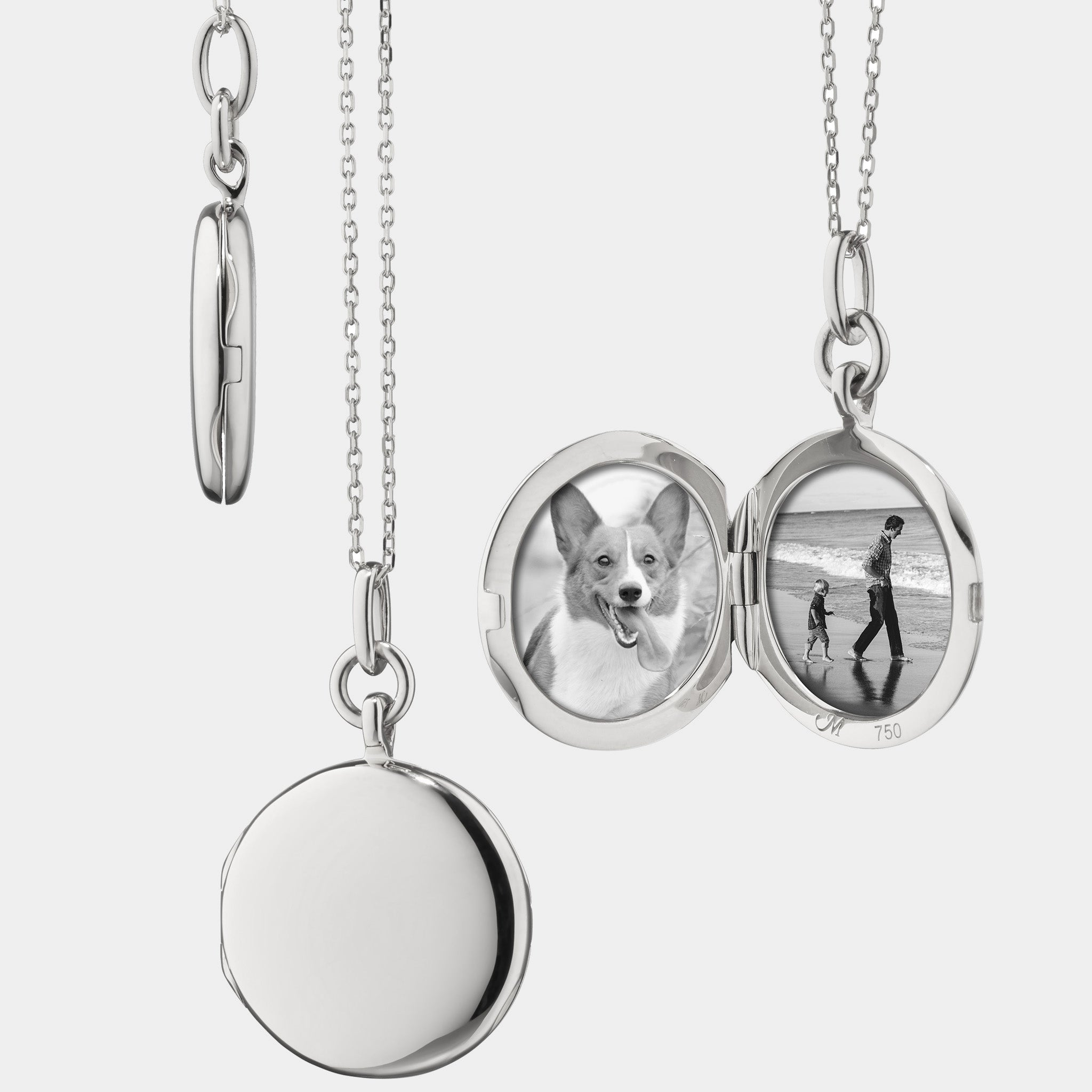 Sterling silver locket necklace with two photos