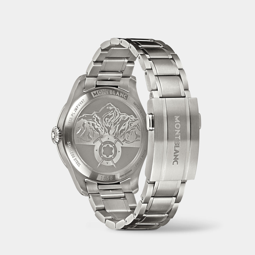 Silver Montblanc watch on a white background