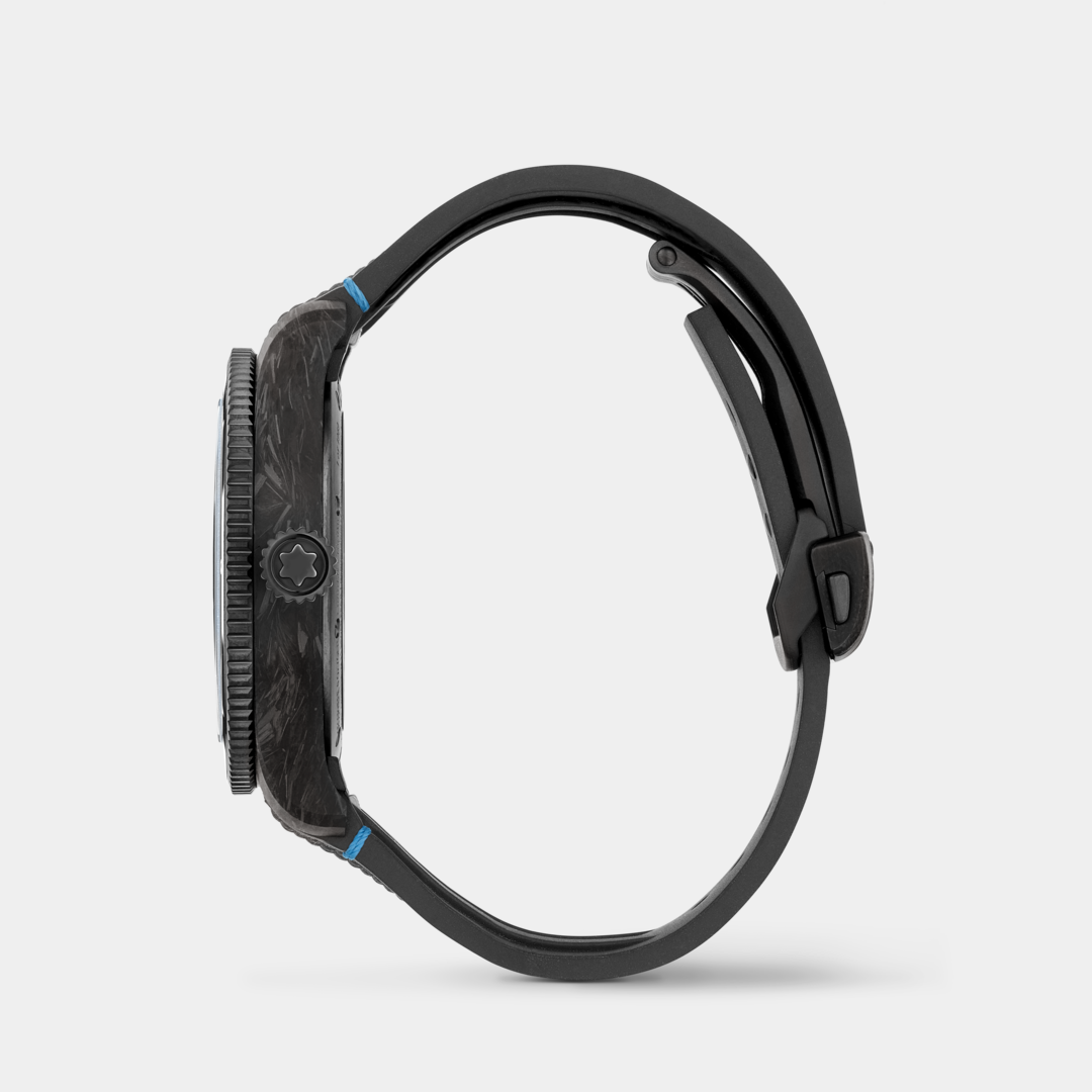 Black watch with a detailed case on a white background