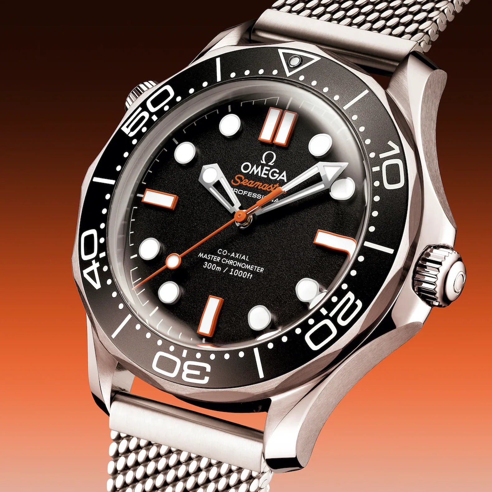 Seamaster Diver 300M 42mm - Black Orange Accent Dial on Mesh Bracelet