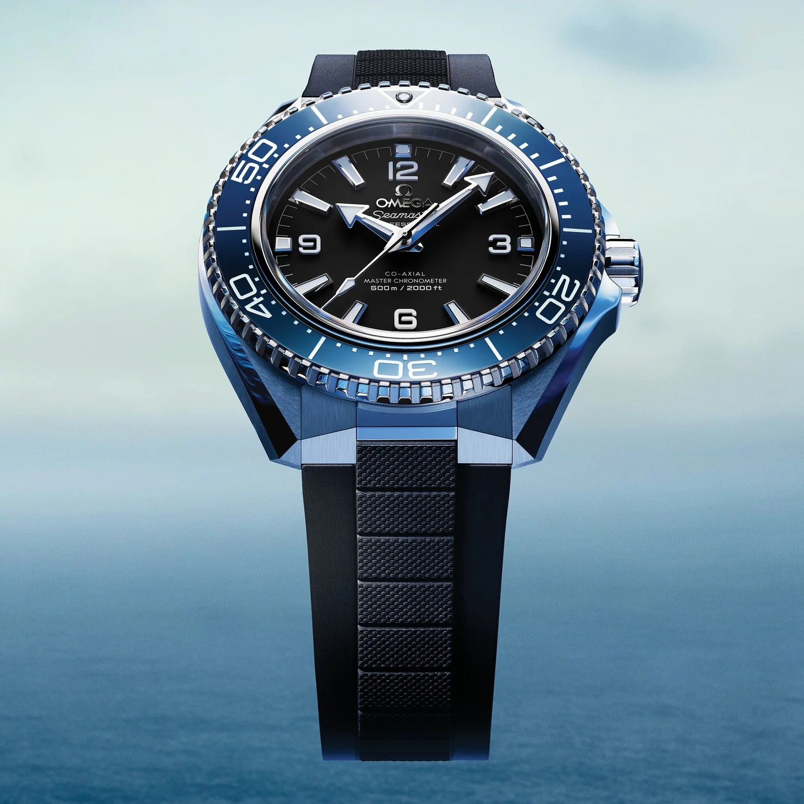 Seamaster Planet Ocean 42mm - Blue Bezel Black Dial on Rubber Strap