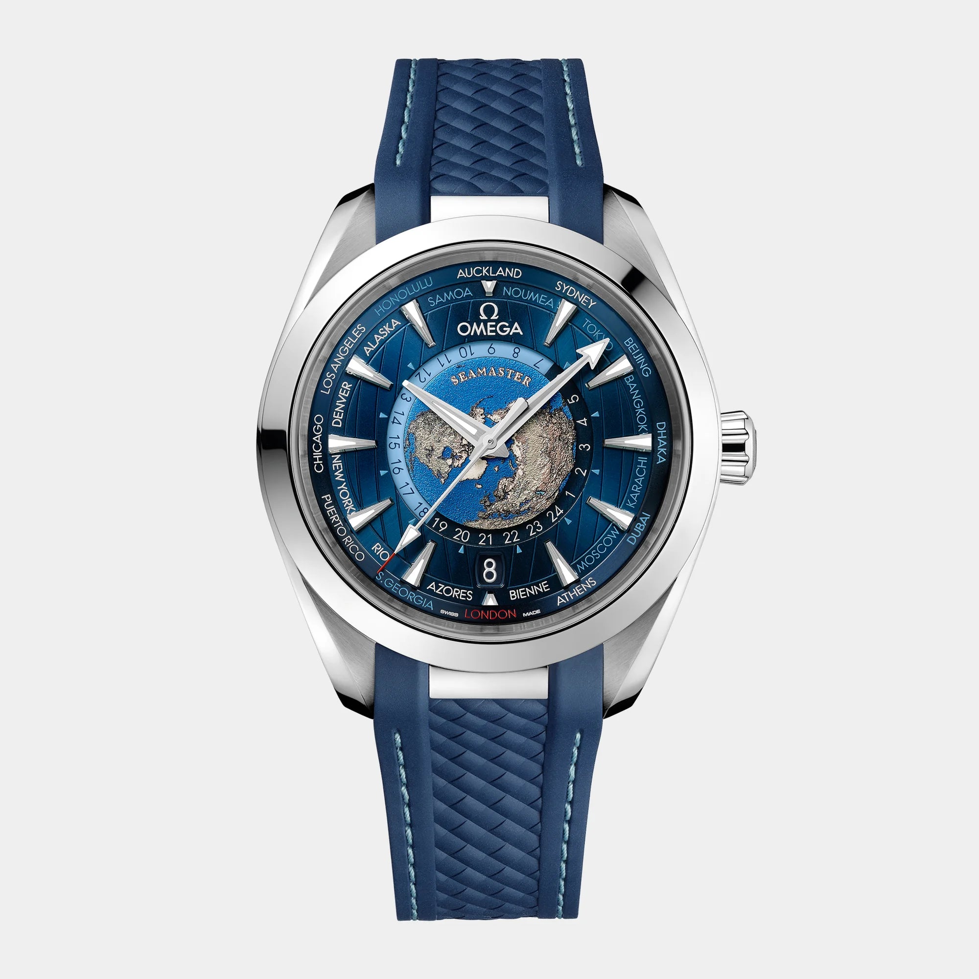 Seamaster Aqua Terra Worldtimer 43mm - Blue Dial on Rubber Strap