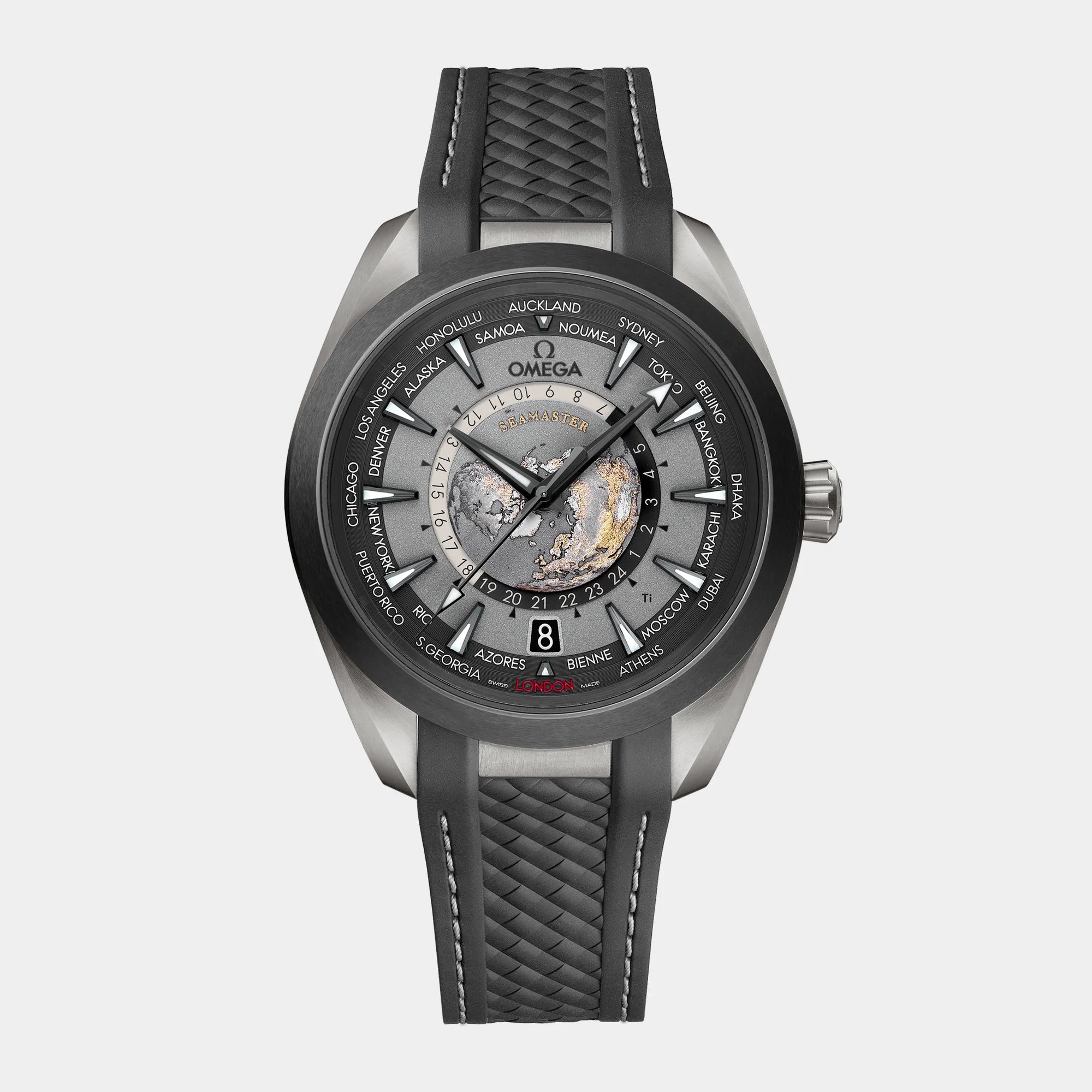 Seamaster Aqua Terra Worldtimer Titanium 43mm - Grey Dial on Rubber Strap