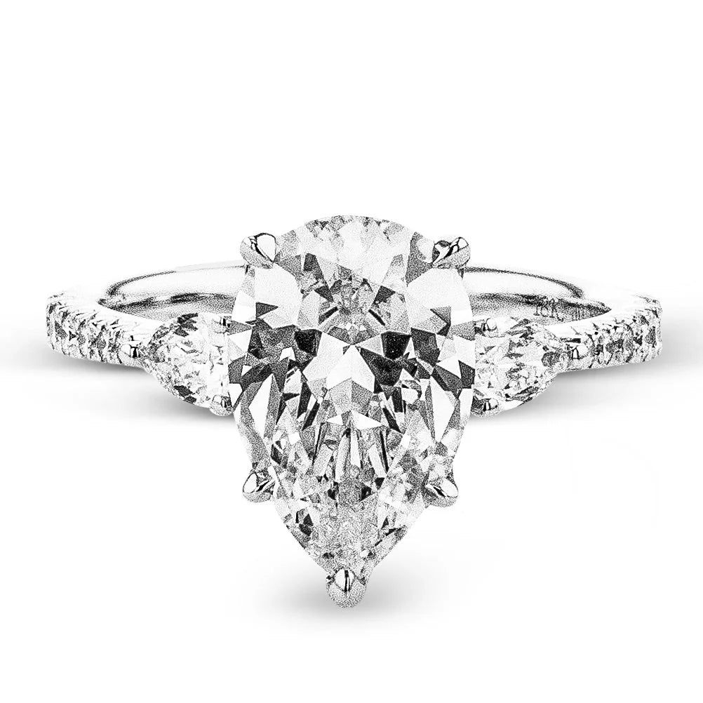 Pear Three-Stone 18k White Gold Engagement Ring - LR4010
