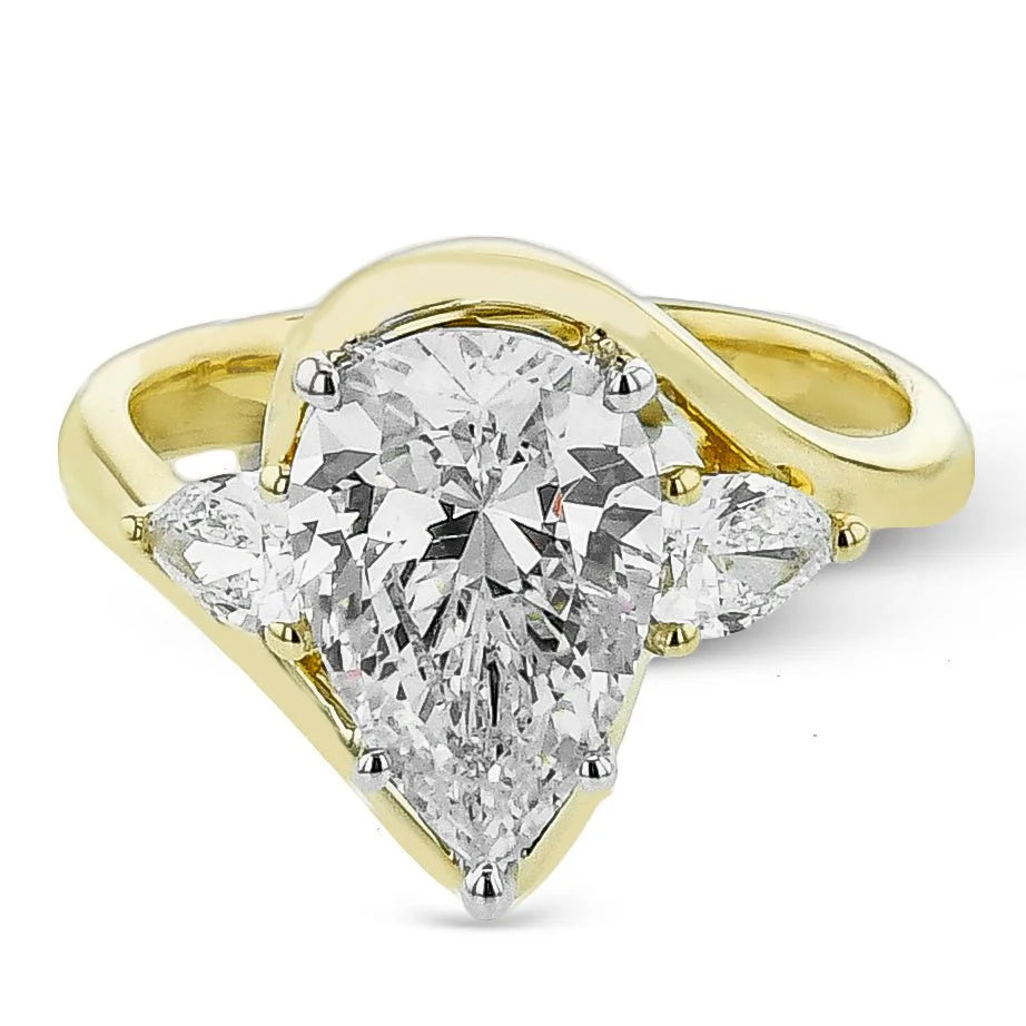 Pear Three Stone 18K Yellow Gold Engagement Ring - LR4191