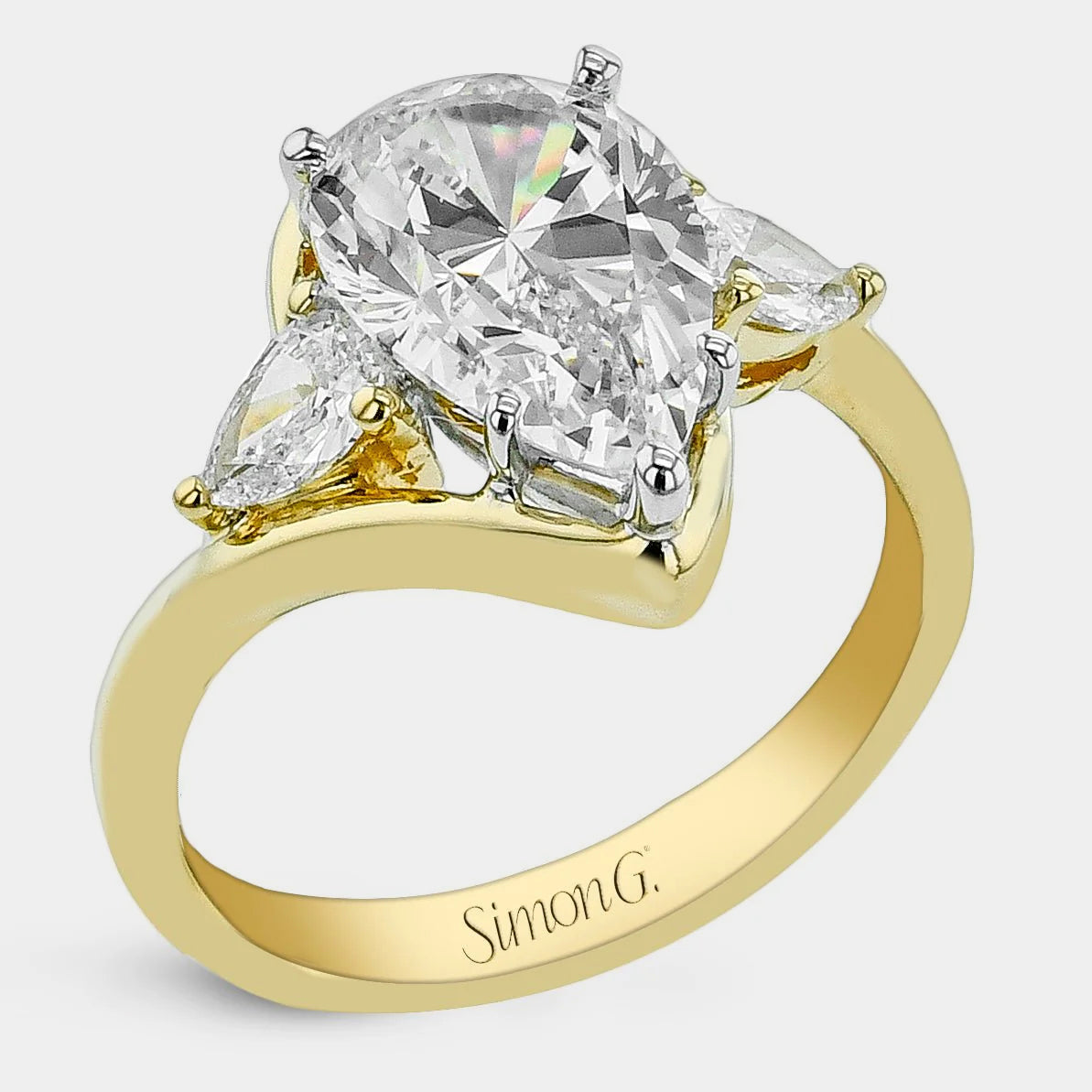 Pear Three Stone 18K Yellow Gold Engagement Ring - LR4191