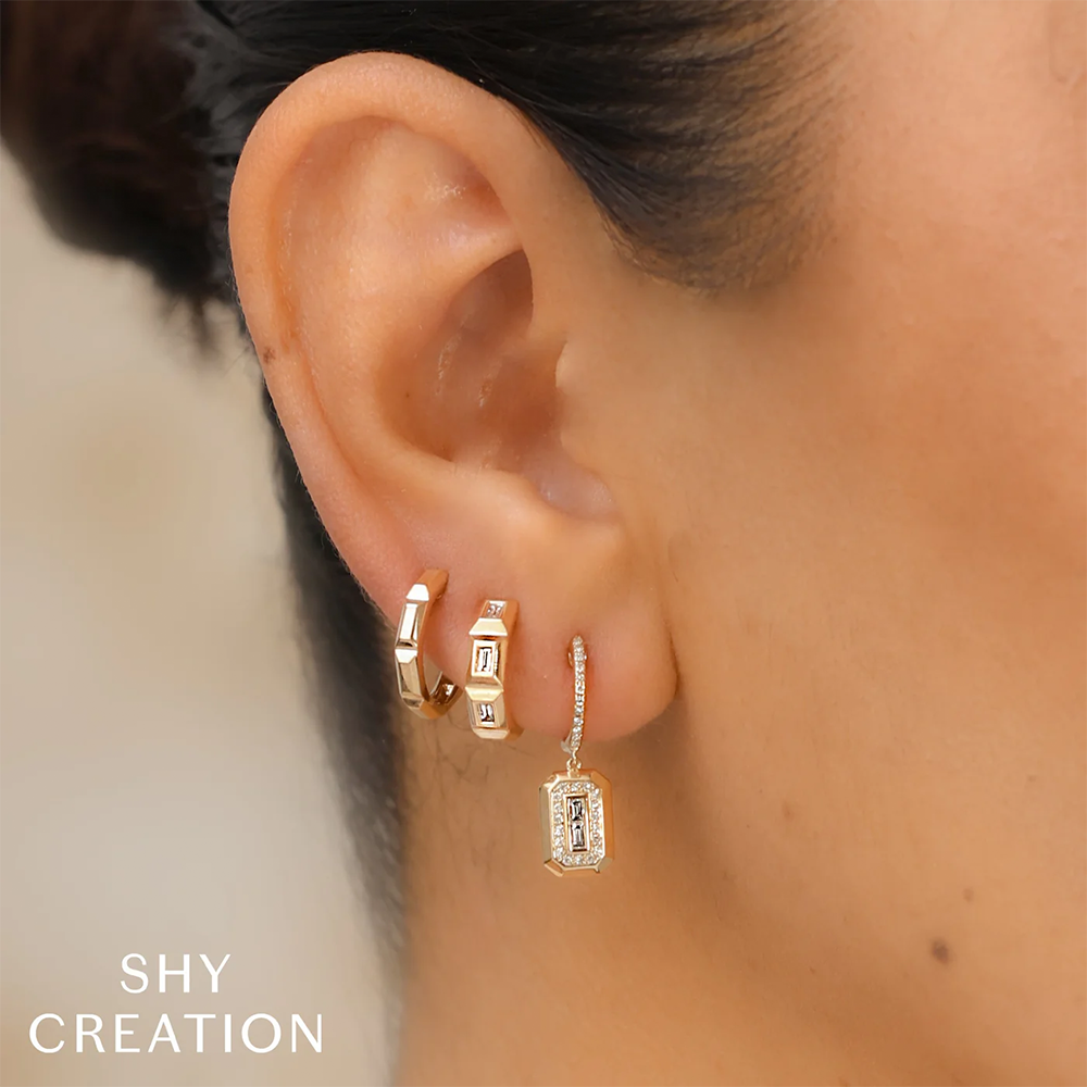 Yellow Gold Octagon Geo Cut Huggie Earrings