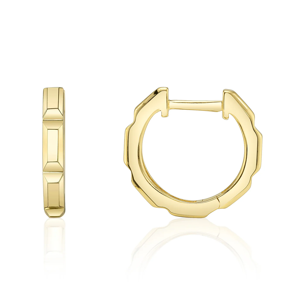 Yellow Gold Octagon Geo Cut Huggie Earrings