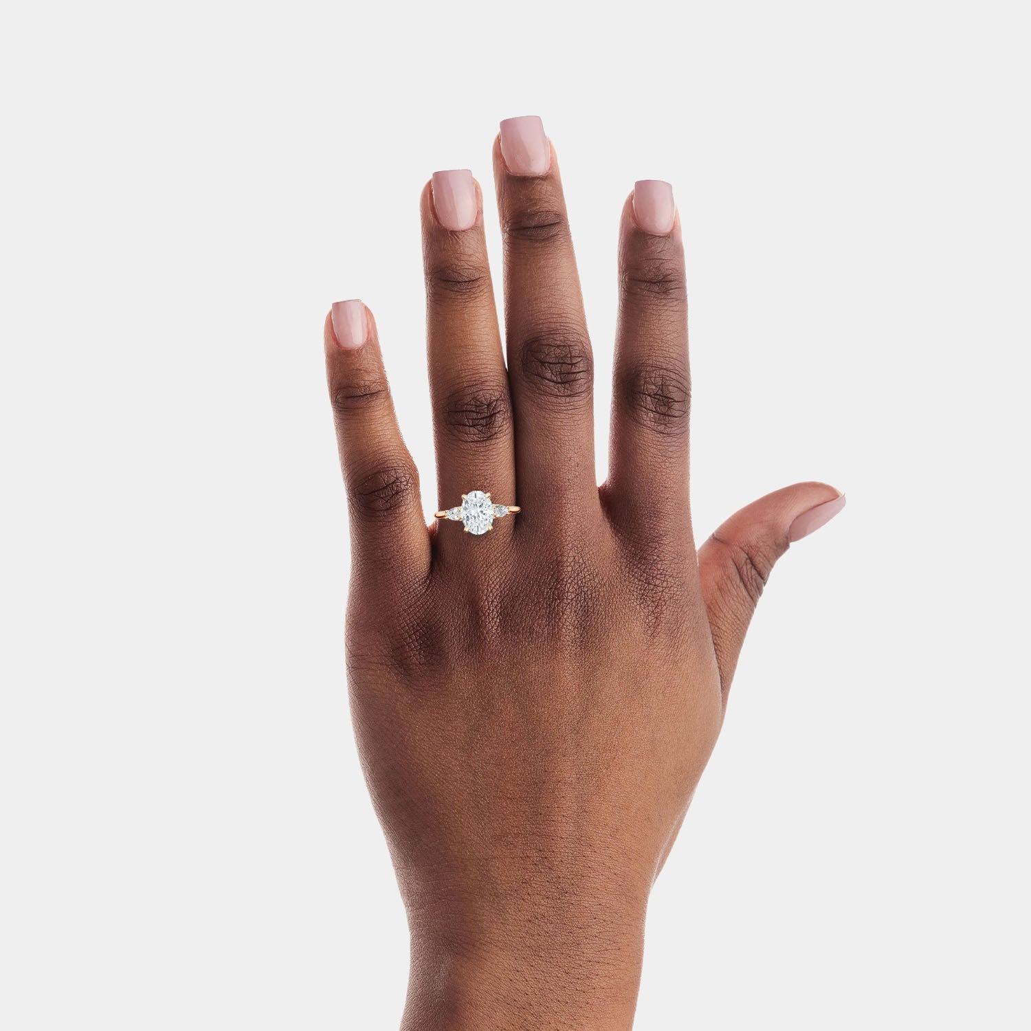 Oval 3-Stone 18k Rose Gold Engagement Ring - 2685