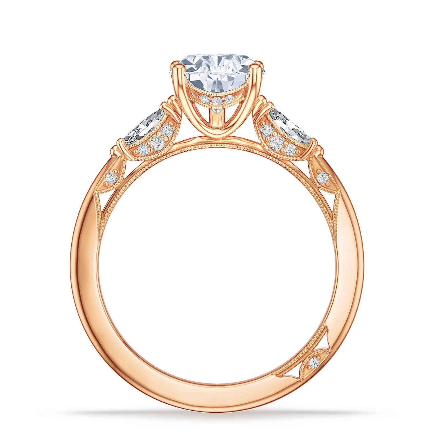 Pear 3-Stone 18k Rose Gold Engagement Ring - 2685