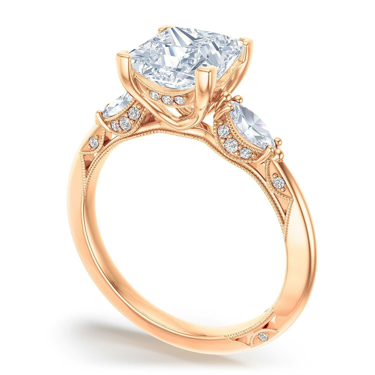 Princess 3-Stone 18k Rose Gold Engagement Ring - 2685