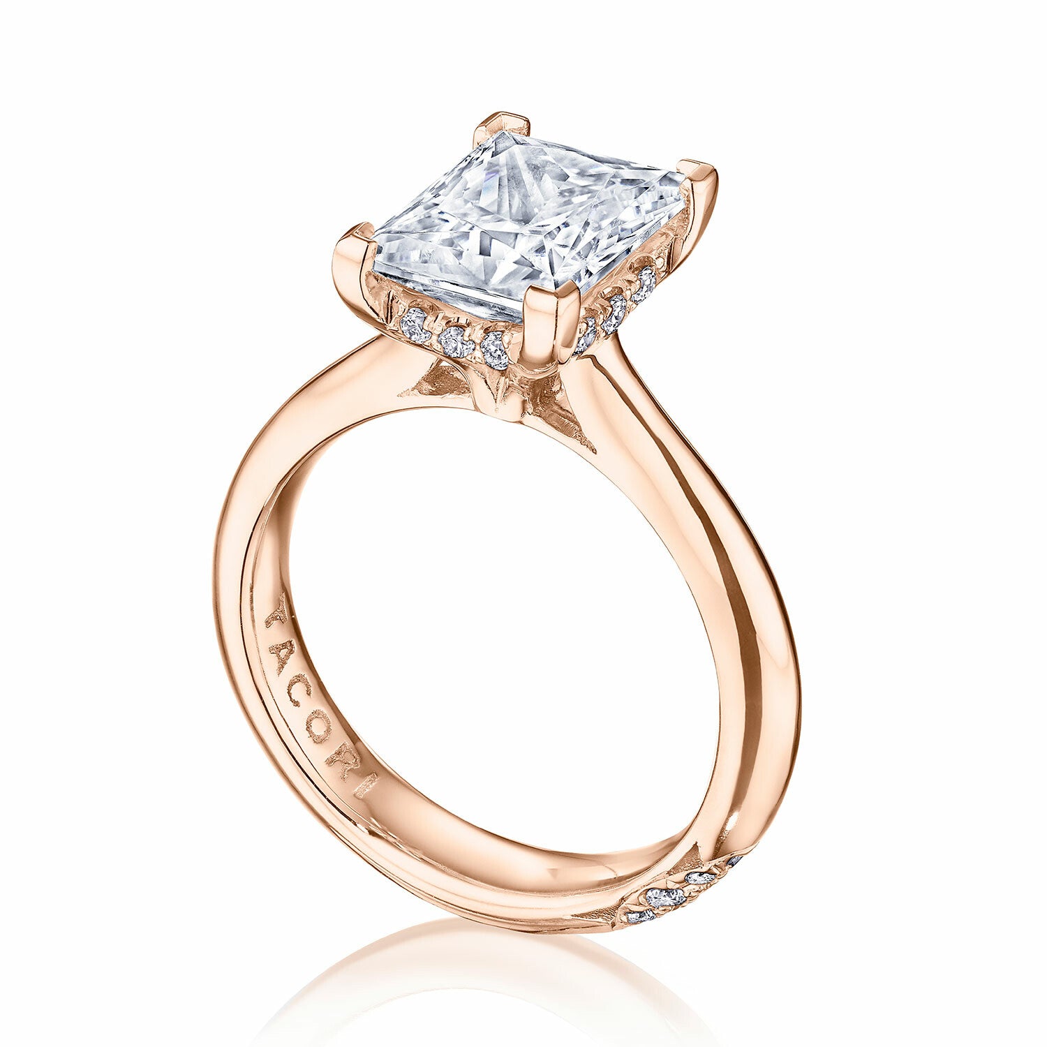 Princess Solitaire 18K Rose Gold Engagement Ring - HT2671