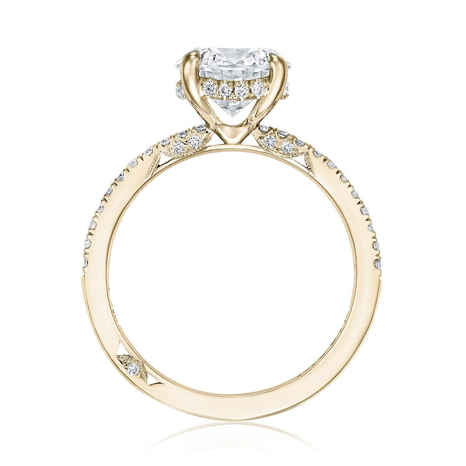 Round Pavé 18K Rose Gold Engagement Ring - 267015