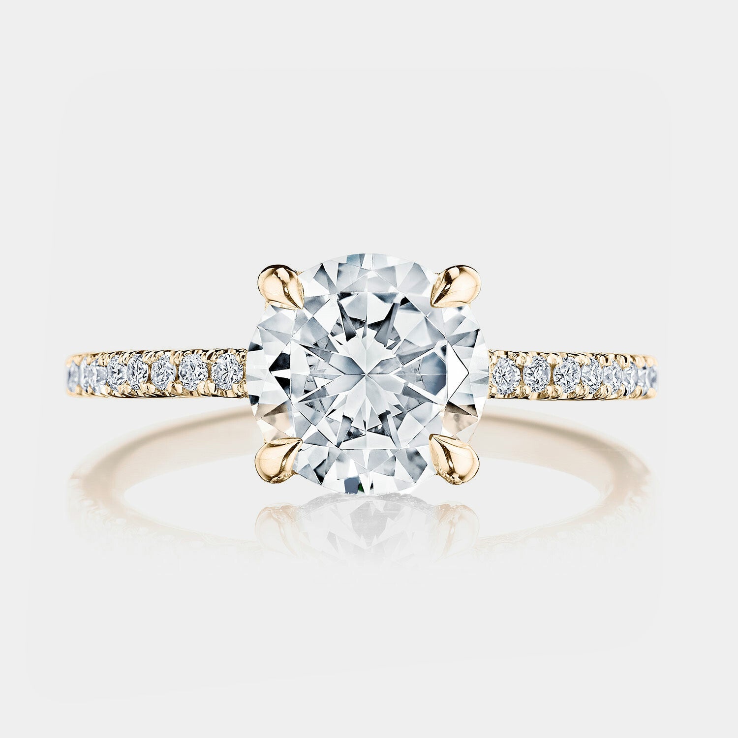 Round Pavé 18K Rose Gold Engagement Ring - 267015