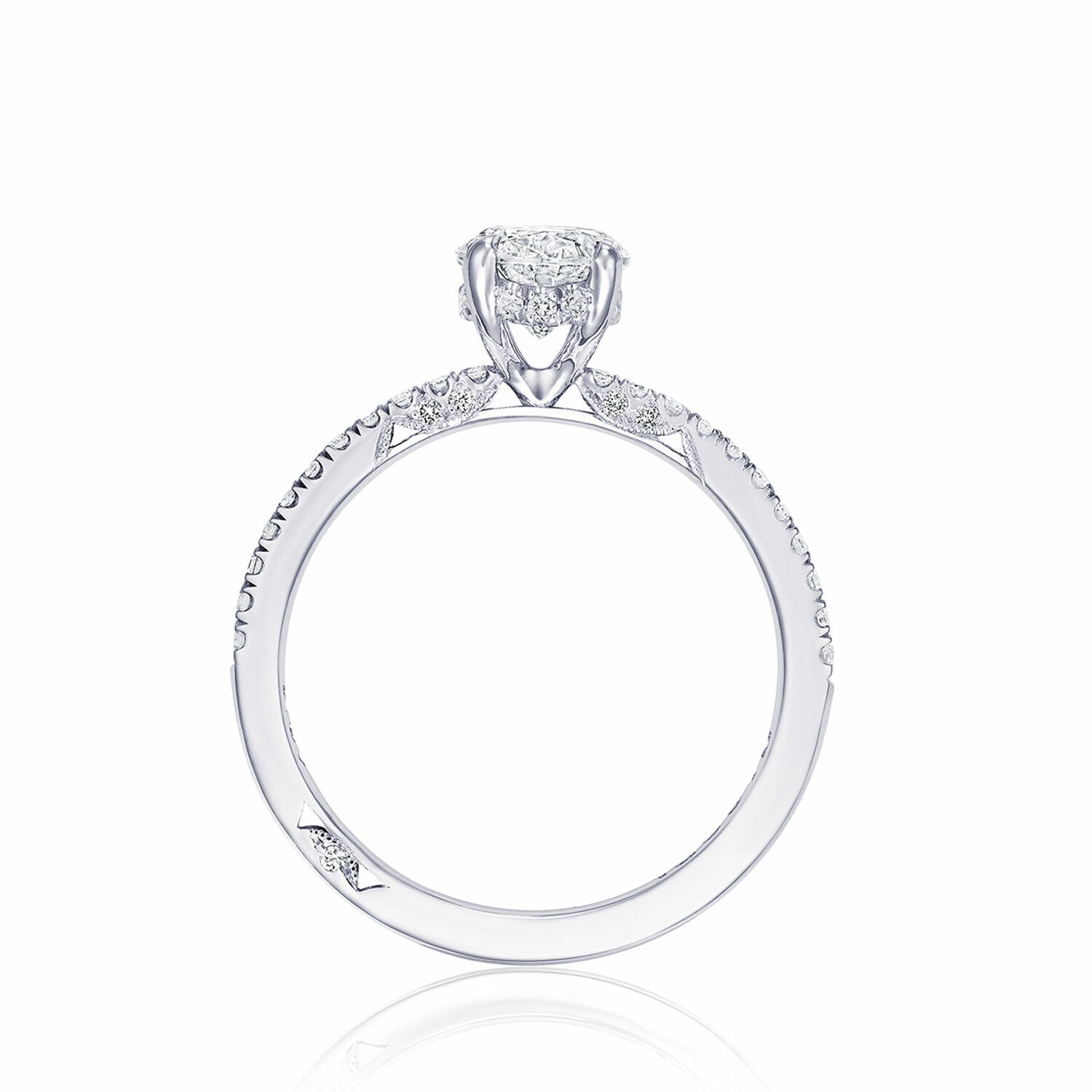 Oval Pavé 18K White Gold Engagement Ring - 267015