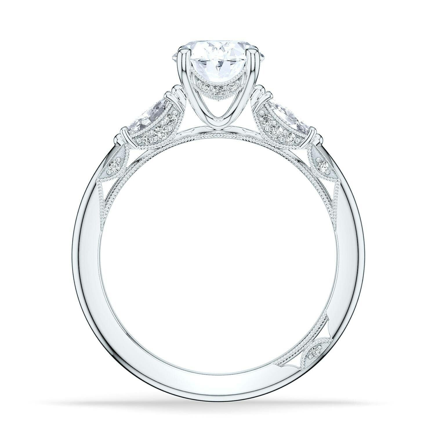 Oval 3-Stone 18k White Gold Engagement Ring - 2685