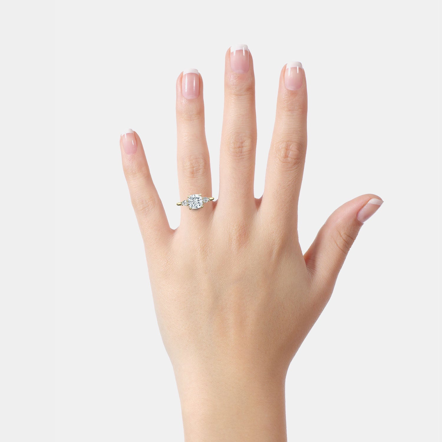 Cushion 3-Stone 18k Yellow Gold Engagement Ring - 2685