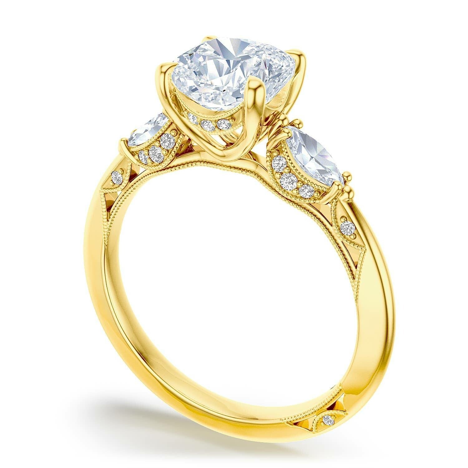 Cushion 3-Stone 18k Yellow Gold Engagement Ring - 2685