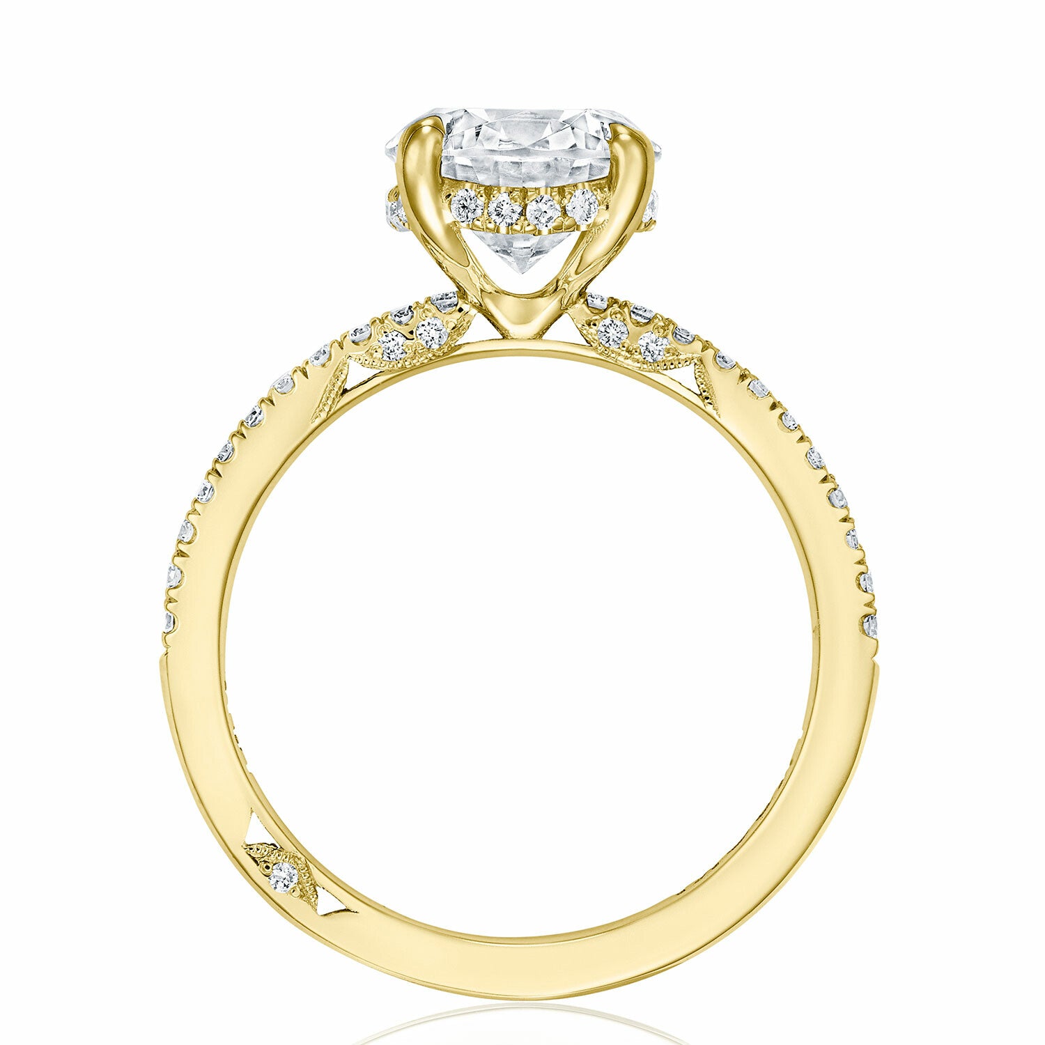 Round Pavé 18K Yellow Gold Engagement Ring - 267015