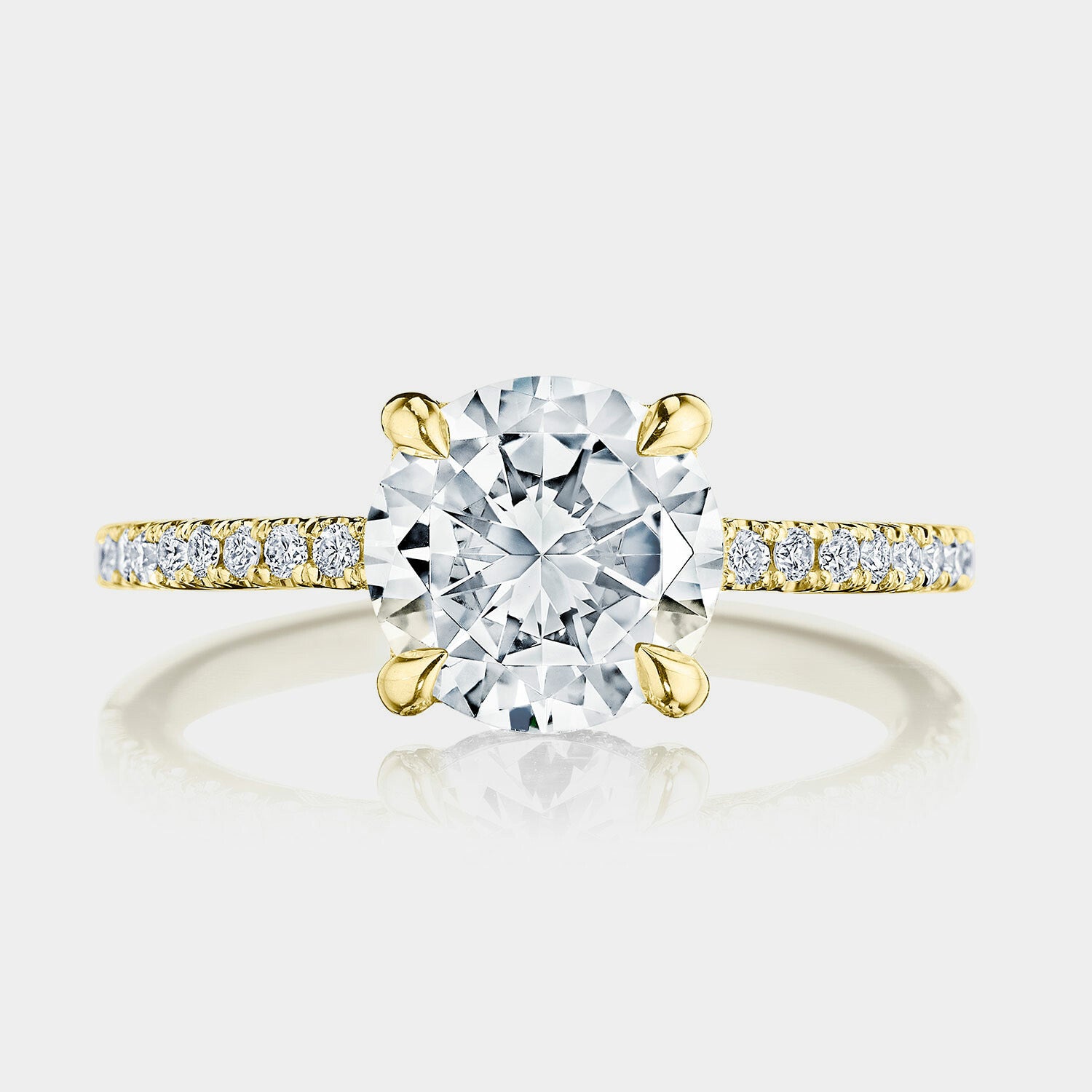 Round Pavé 18K Yellow Gold Engagement Ring - 267015