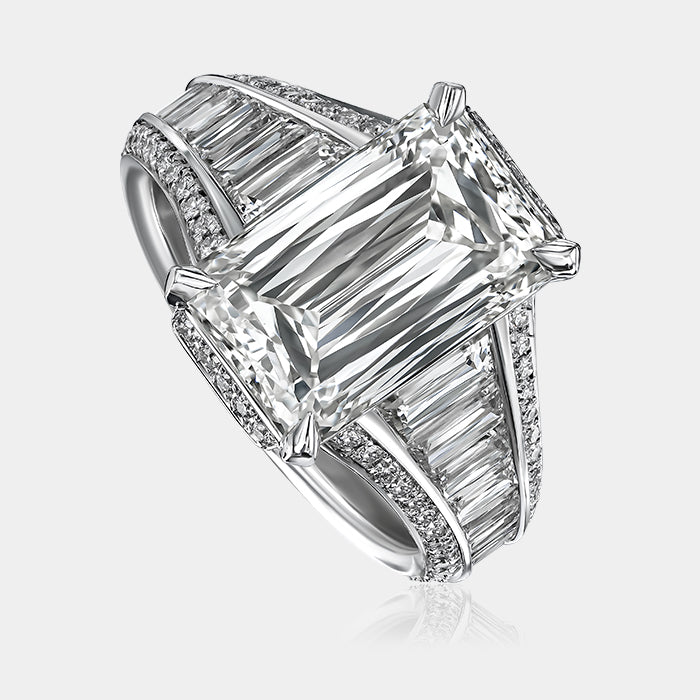 Crisscut Diamond Emerald Engagement Ring - 97C