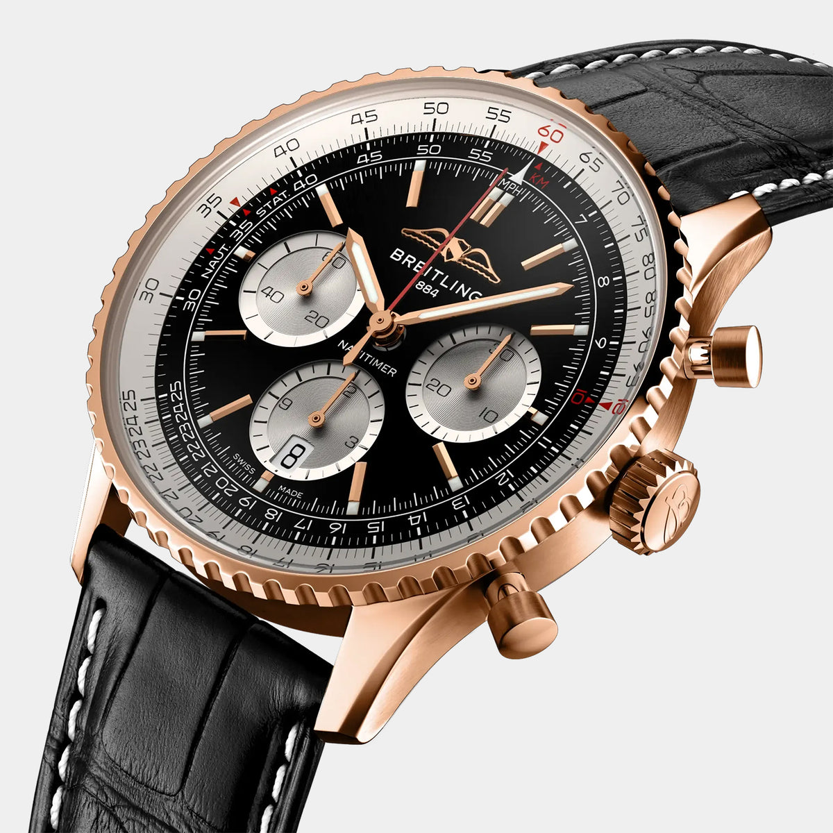 Navitimer B01 Chronograph 43 Black Dial 18K Red Gold Watch