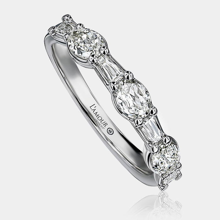 Oval & Baguette Diamond Wedding Ring 18k White Gold - L365