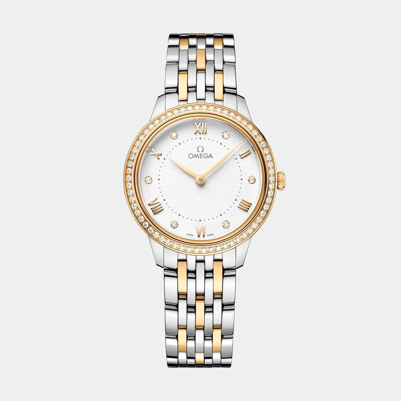 OMEGA | De Ville Prestige Two-Tone 30mm - White Diamond Dial and Bezel OMEGA | De Ville Prestige Two-Tone 30mm - White Diamond Dial and Bezel
