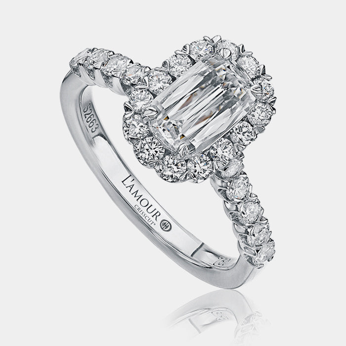 Crisscut Diamond Halo Engagement Ring 18k White Gold - L101