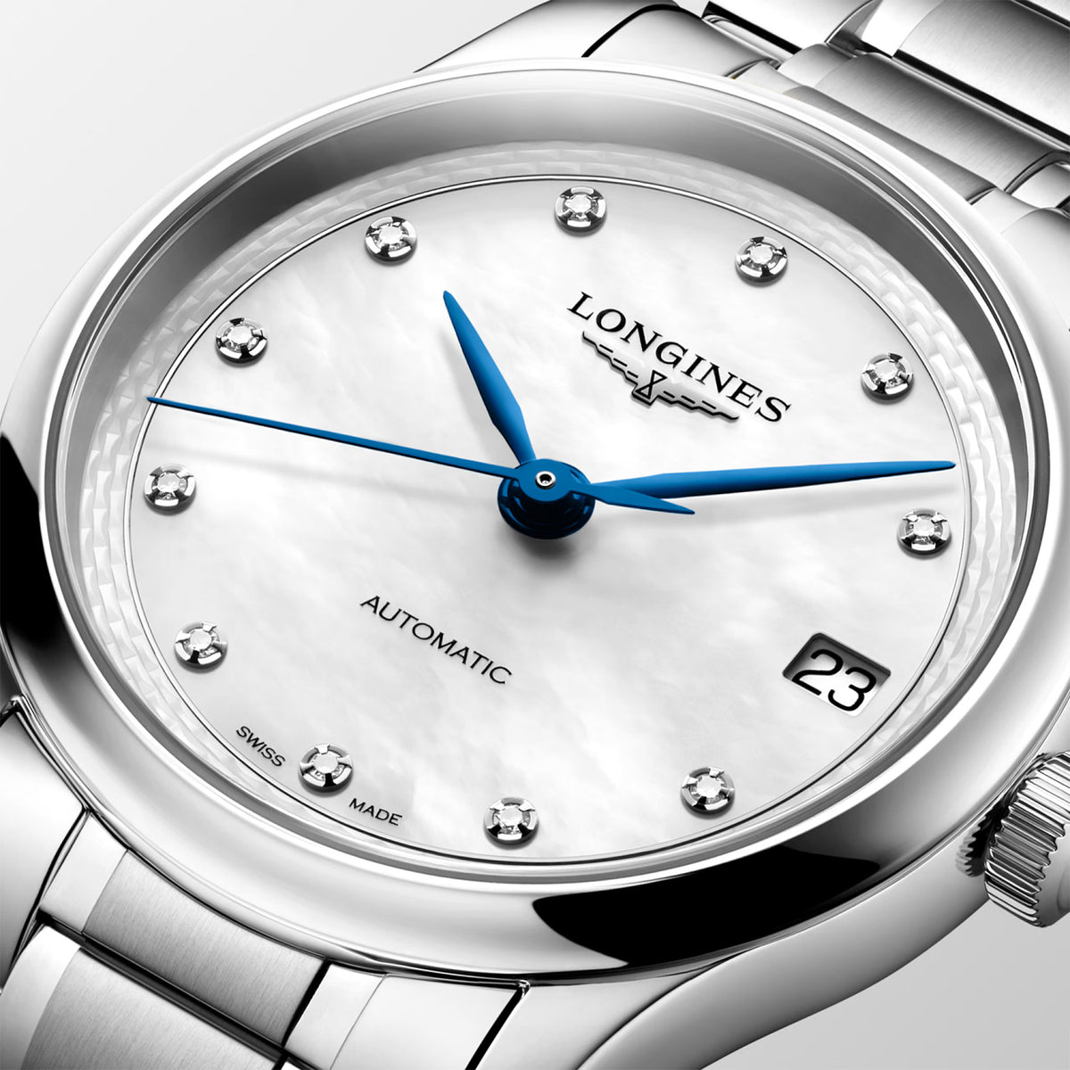Master Collection 34mm Mother-of-Pearl Diamond Dial Stainless Steel Watch
