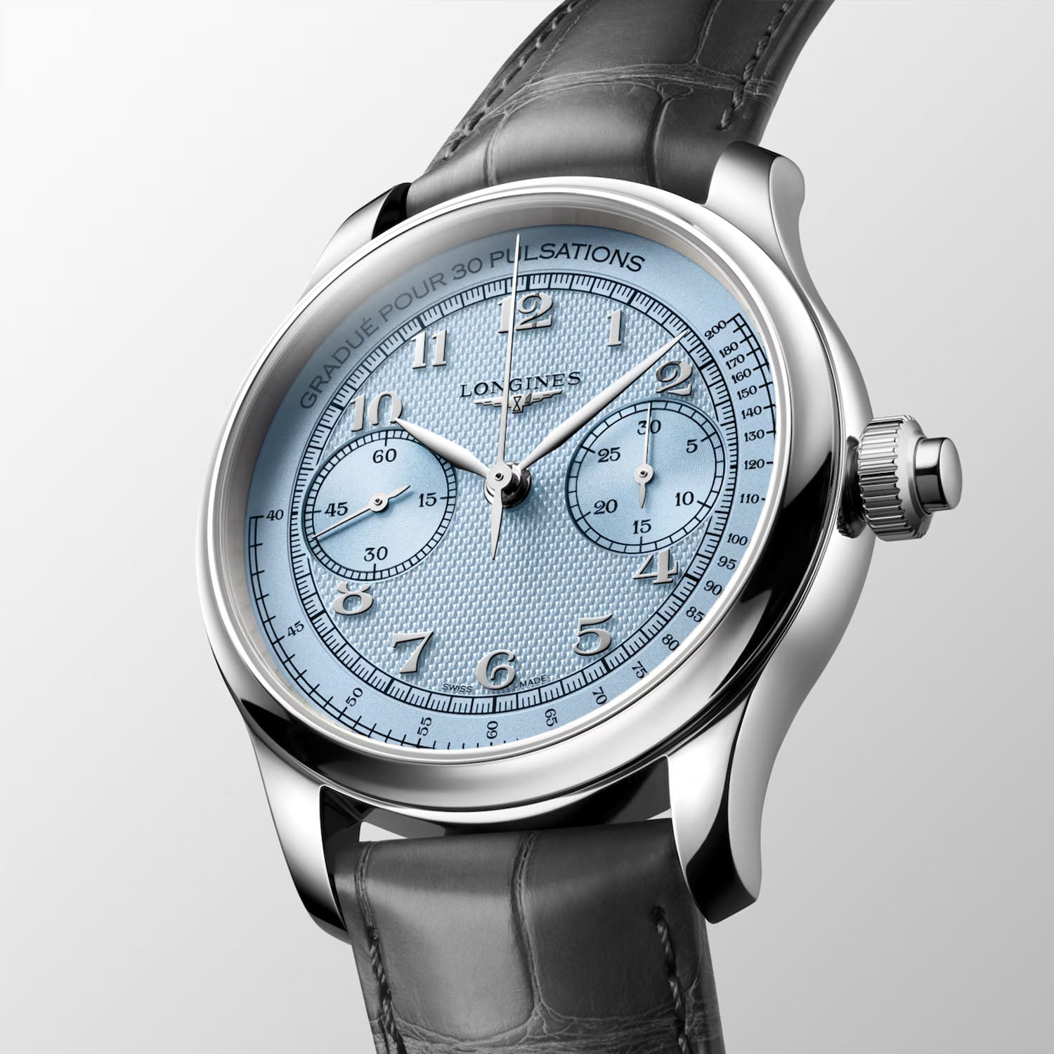 Master Collection Chrono Monopusher 41mm - Frosted Blue Barleycorn Dial on Leather Strap
