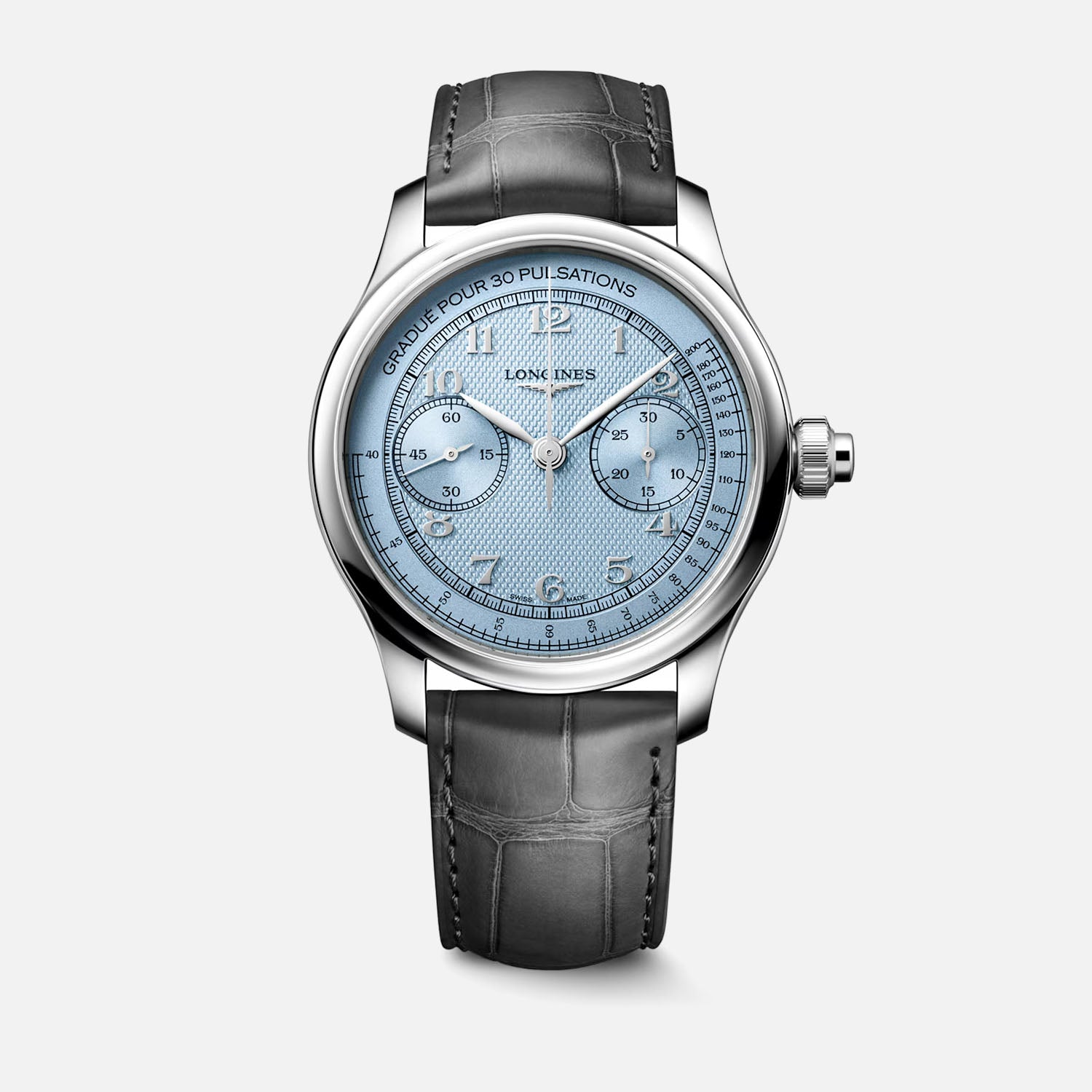Master Collection Chrono Monopusher 41mm - Frosted Blue Barleycorn Dial on Leather Strap
